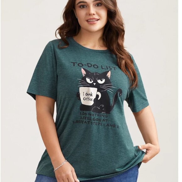 Bloomchic "To-Do List: Drink Coffee" Cat Graphic Tee - Size 14/16 - NWT - Picture 1 of 8